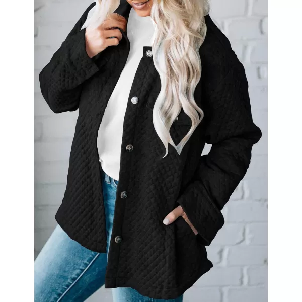 imageZESICA Womens Casual Long Sleeve Button Down Loose Lightweight Shacket Shirt Jacket Coat Outerwear with PocketsBlack