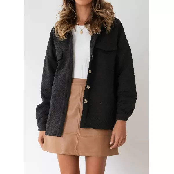 imageZESICA Womens Casual Long Sleeve Button Down Loose Lightweight Shacket Shirt Jacket Coat Outerwear with PocketsBlack