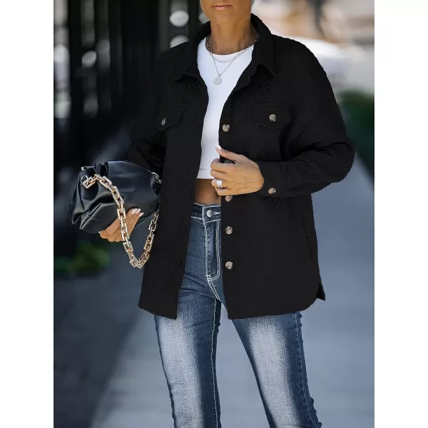 imageZESICA Womens Casual Long Sleeve Button Down Loose Lightweight Shacket Shirt Jacket Coat Outerwear with PocketsBlack