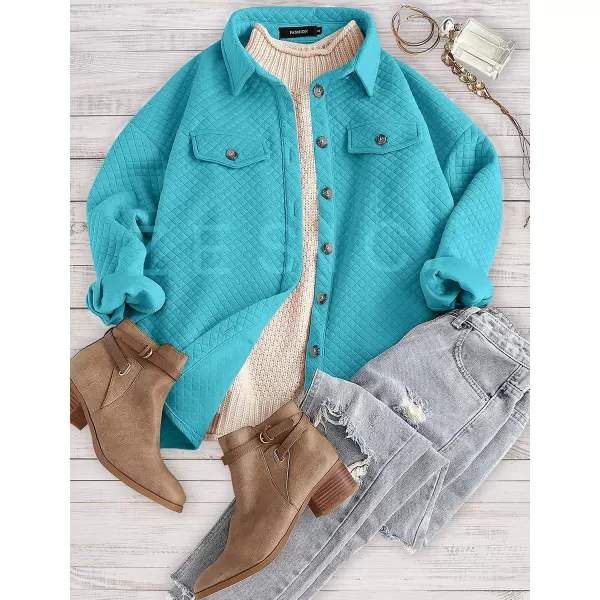 imageZESICA Womens Casual Long Sleeve Button Down Loose Lightweight Shacket Shirt Jacket Coat Outerwear with PocketsBrightblue