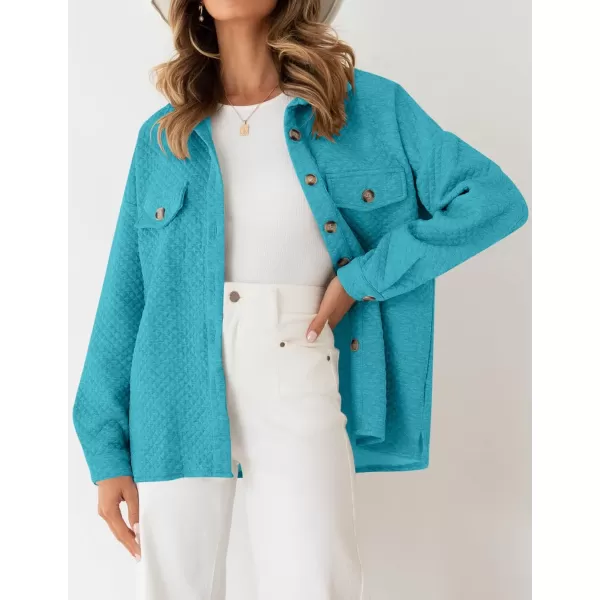imageZESICA Womens Casual Long Sleeve Button Down Loose Lightweight Shacket Shirt Jacket Coat Outerwear with PocketsBrightblue