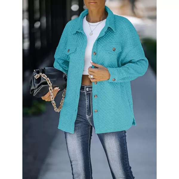 imageZESICA Womens Casual Long Sleeve Button Down Loose Lightweight Shacket Shirt Jacket Coat Outerwear with PocketsBrightblue