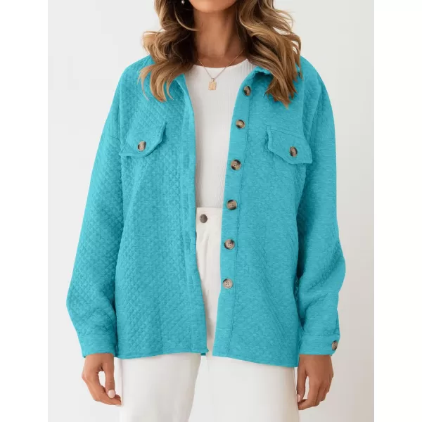 imageZESICA Womens Casual Long Sleeve Button Down Loose Lightweight Shacket Shirt Jacket Coat Outerwear with PocketsBrightblue