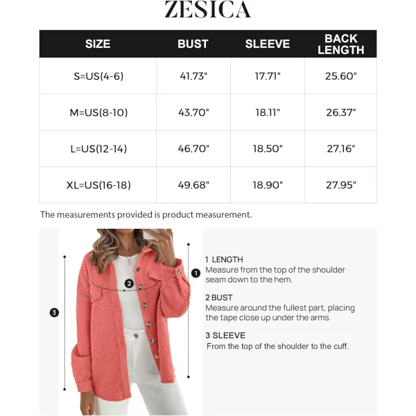 imageZESICA Womens Casual Long Sleeve Button Down Loose Lightweight Shacket Shirt Jacket Coat Outerwear with PocketsCoral