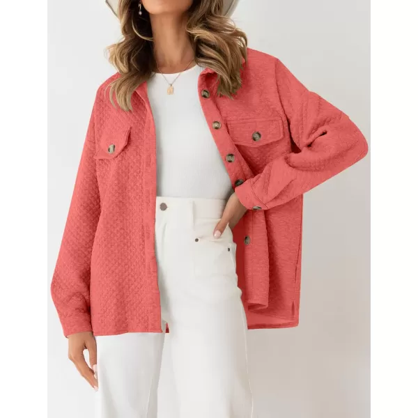 imageZESICA Womens Casual Long Sleeve Button Down Loose Lightweight Shacket Shirt Jacket Coat Outerwear with PocketsCoral