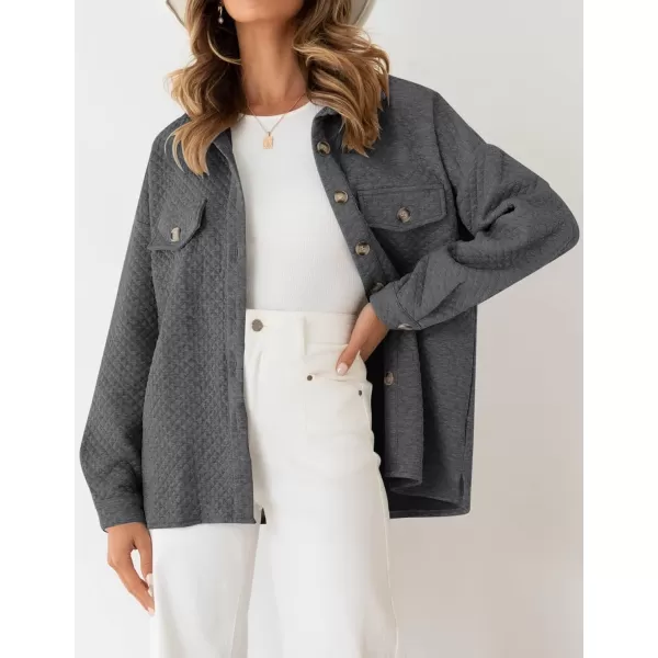 imageZESICA Womens Casual Long Sleeve Button Down Loose Lightweight Shacket Shirt Jacket Coat Outerwear with PocketsDarkgrey