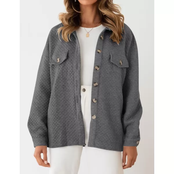 imageZESICA Womens Casual Long Sleeve Button Down Loose Lightweight Shacket Shirt Jacket Coat Outerwear with PocketsDarkgrey