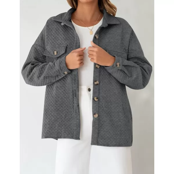 imageZESICA Womens Casual Long Sleeve Button Down Loose Lightweight Shacket Shirt Jacket Coat Outerwear with PocketsDarkgrey
