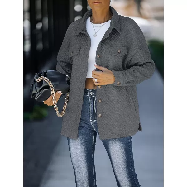 imageZESICA Womens Casual Long Sleeve Button Down Loose Lightweight Shacket Shirt Jacket Coat Outerwear with PocketsDarkgrey