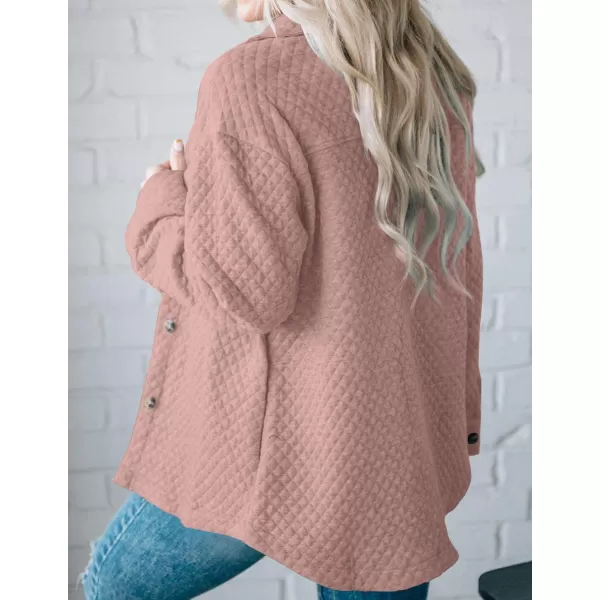 imageZESICA Womens Casual Long Sleeve Button Down Loose Lightweight Shacket Shirt Jacket Coat Outerwear with PocketsDarkpink