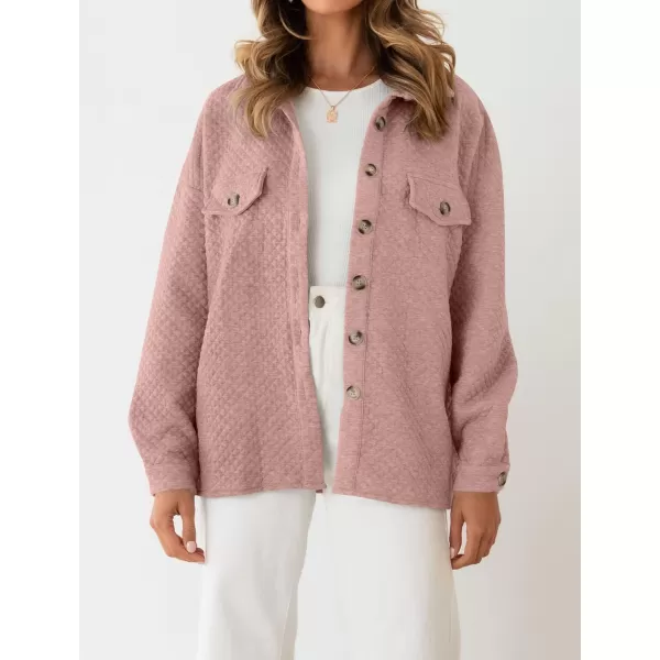imageZESICA Womens Casual Long Sleeve Button Down Loose Lightweight Shacket Shirt Jacket Coat Outerwear with PocketsDarkpink