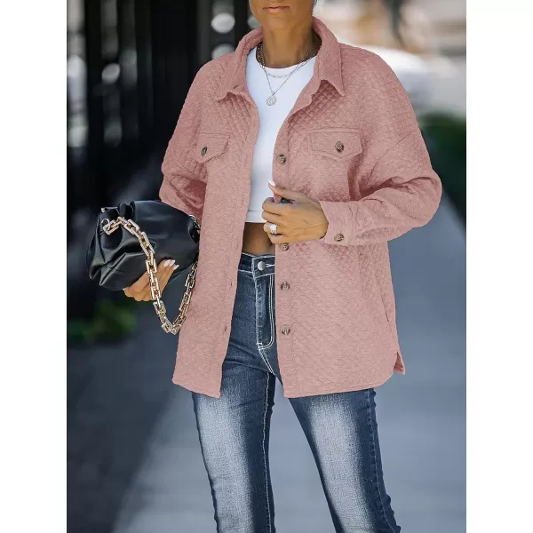 imageZESICA Womens Casual Long Sleeve Button Down Loose Lightweight Shacket Shirt Jacket Coat Outerwear with PocketsDarkpink