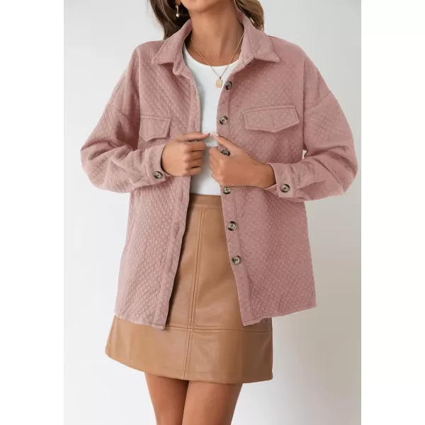 imageZESICA Womens Casual Long Sleeve Button Down Loose Lightweight Shacket Shirt Jacket Coat Outerwear with PocketsDarkpink