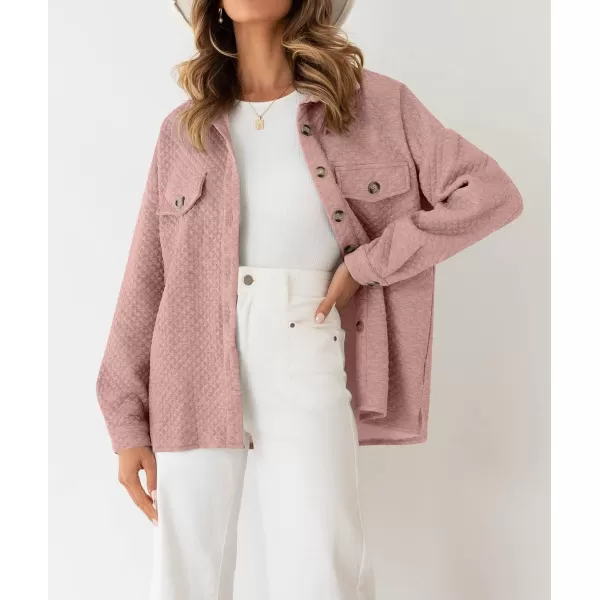imageZESICA Womens Casual Long Sleeve Button Down Loose Lightweight Shacket Shirt Jacket Coat Outerwear with PocketsDarkpink