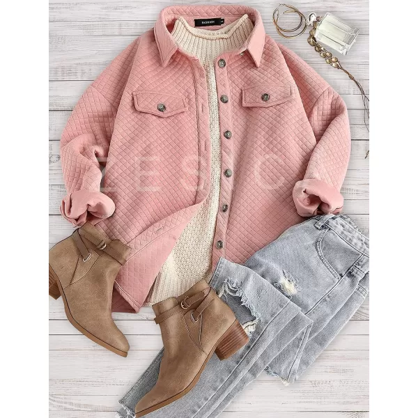 imageZESICA Womens Casual Long Sleeve Button Down Loose Lightweight Shacket Shirt Jacket Coat Outerwear with PocketsDarkpink