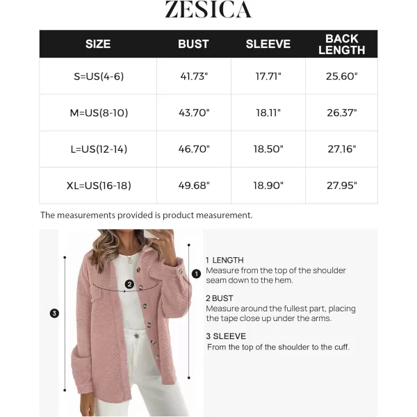 imageZESICA Womens Casual Long Sleeve Button Down Loose Lightweight Shacket Shirt Jacket Coat Outerwear with PocketsDarkpink