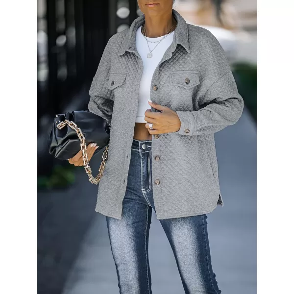 imageZESICA Womens Casual Long Sleeve Button Down Loose Lightweight Shacket Shirt Jacket Coat Outerwear with PocketsLightgrey