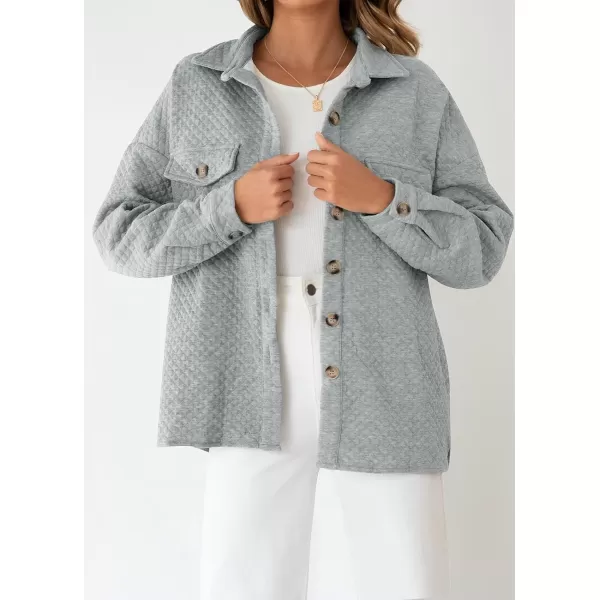 imageZESICA Womens Casual Long Sleeve Button Down Loose Lightweight Shacket Shirt Jacket Coat Outerwear with PocketsLightgrey