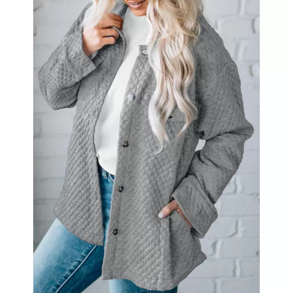 imageZESICA Womens Casual Long Sleeve Button Down Loose Lightweight Shacket Shirt Jacket Coat Outerwear with PocketsLightgrey