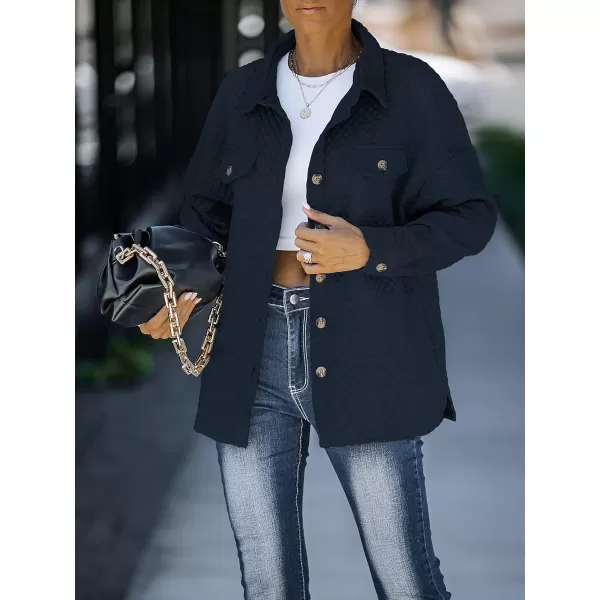 imageZESICA Womens Casual Long Sleeve Button Down Loose Lightweight Shacket Shirt Jacket Coat Outerwear with PocketsNavy