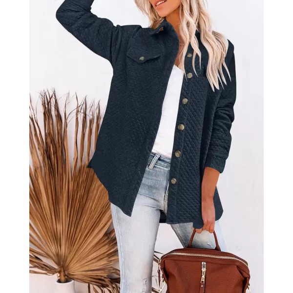 imageZESICA Womens Casual Long Sleeve Button Down Loose Lightweight Shacket Shirt Jacket Coat Outerwear with PocketsNavy
