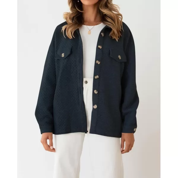 imageZESICA Womens Casual Long Sleeve Button Down Loose Lightweight Shacket Shirt Jacket Coat Outerwear with PocketsNavy
