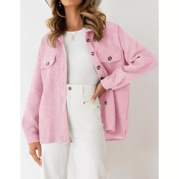 imageZESICA Womens Casual Long Sleeve Button Down Loose Lightweight Shacket Shirt Jacket Coat Outerwear with PocketsPink