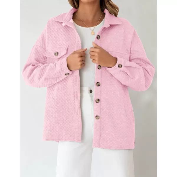 imageZESICA Womens Casual Long Sleeve Button Down Loose Lightweight Shacket Shirt Jacket Coat Outerwear with PocketsPink