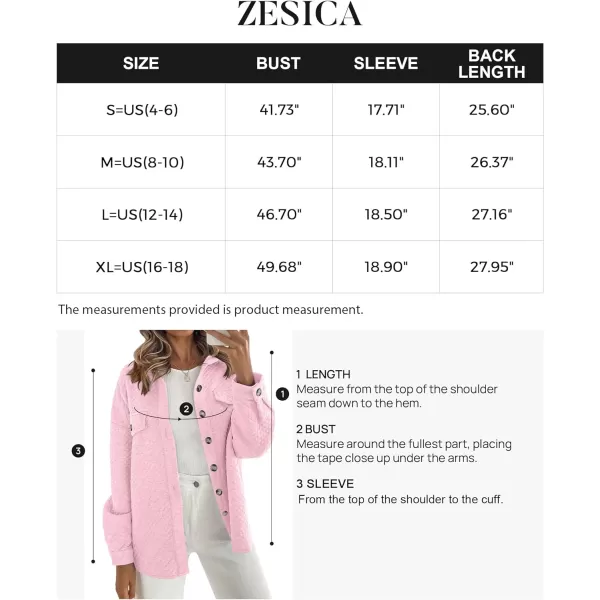 imageZESICA Womens Casual Long Sleeve Button Down Loose Lightweight Shacket Shirt Jacket Coat Outerwear with PocketsPink