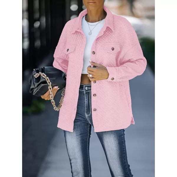 imageZESICA Womens Casual Long Sleeve Button Down Loose Lightweight Shacket Shirt Jacket Coat Outerwear with PocketsPink