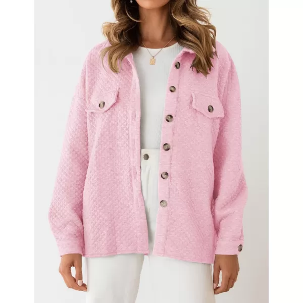 imageZESICA Womens Casual Long Sleeve Button Down Loose Lightweight Shacket Shirt Jacket Coat Outerwear with PocketsPink