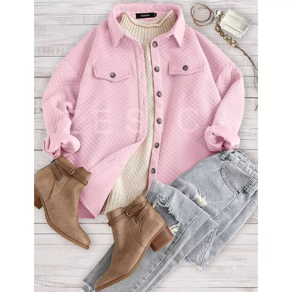 imageZESICA Womens Casual Long Sleeve Button Down Loose Lightweight Shacket Shirt Jacket Coat Outerwear with PocketsPink