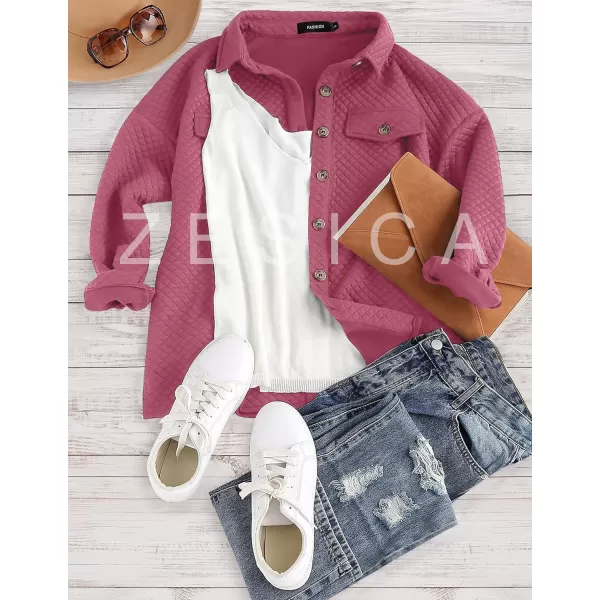 imageZESICA Womens Casual Long Sleeve Button Down Loose Lightweight Shacket Shirt Jacket Coat Outerwear with PocketsPlum