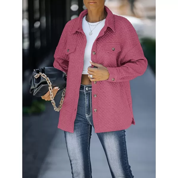 imageZESICA Womens Casual Long Sleeve Button Down Loose Lightweight Shacket Shirt Jacket Coat Outerwear with PocketsPlum