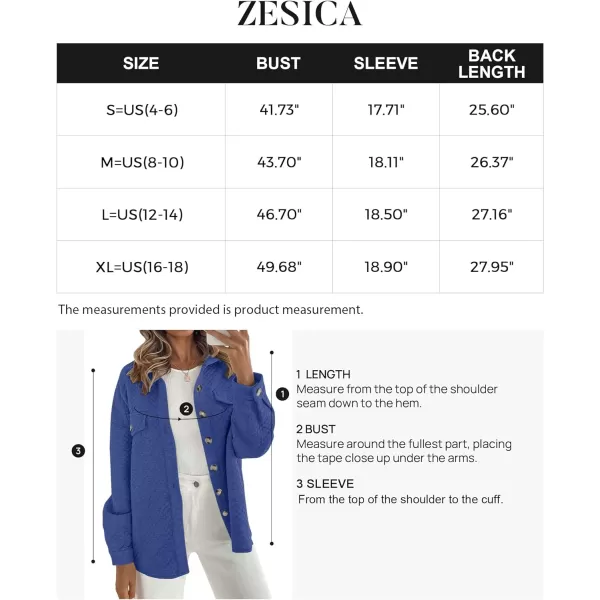 imageZESICA Womens Casual Long Sleeve Button Down Loose Lightweight Shacket Shirt Jacket Coat Outerwear with PocketsRoyalblue