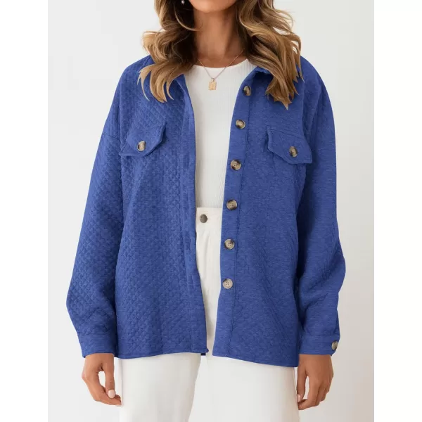 imageZESICA Womens Casual Long Sleeve Button Down Loose Lightweight Shacket Shirt Jacket Coat Outerwear with PocketsRoyalblue