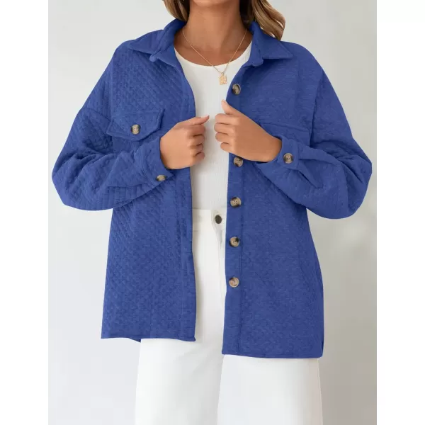 imageZESICA Womens Casual Long Sleeve Button Down Loose Lightweight Shacket Shirt Jacket Coat Outerwear with PocketsRoyalblue