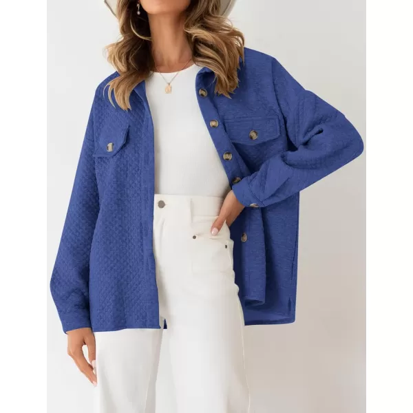 imageZESICA Womens Casual Long Sleeve Button Down Loose Lightweight Shacket Shirt Jacket Coat Outerwear with PocketsRoyalblue