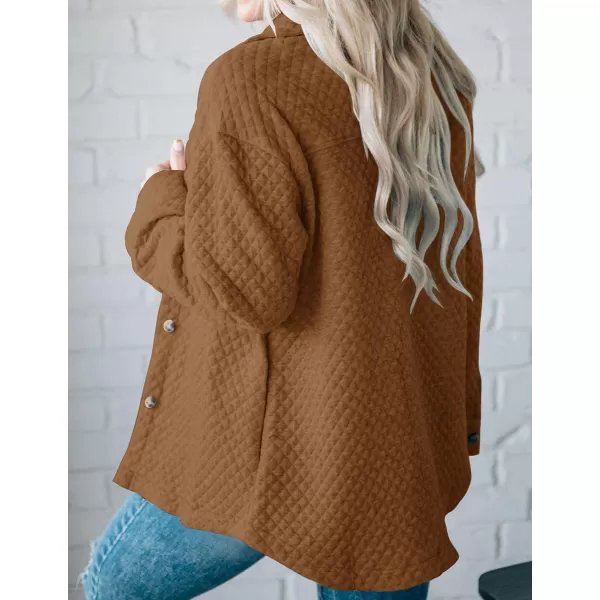 imageZESICA Womens Casual Long Sleeve Button Down Loose Lightweight Shacket Shirt Jacket Coat Outerwear with PocketsTan