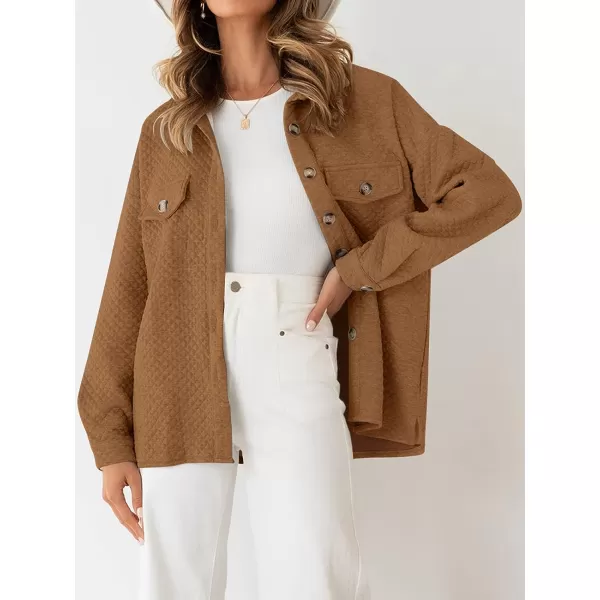 imageZESICA Womens Casual Long Sleeve Button Down Loose Lightweight Shacket Shirt Jacket Coat Outerwear with PocketsTan