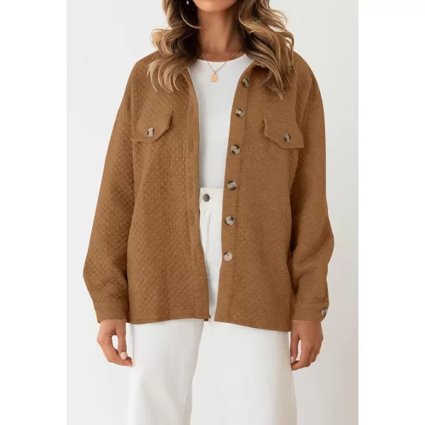 imageZESICA Womens Casual Long Sleeve Button Down Loose Lightweight Shacket Shirt Jacket Coat Outerwear with PocketsTan