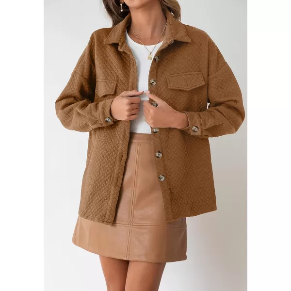 imageZESICA Womens Casual Long Sleeve Button Down Loose Lightweight Shacket Shirt Jacket Coat Outerwear with PocketsTan