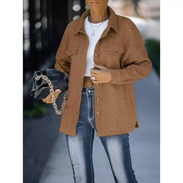 imageZESICA Womens Casual Long Sleeve Button Down Loose Lightweight Shacket Shirt Jacket Coat Outerwear with PocketsTan