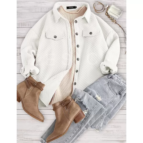 imageZESICA Womens Casual Long Sleeve Button Down Loose Lightweight Shacket Shirt Jacket Coat Outerwear with PocketsWhite