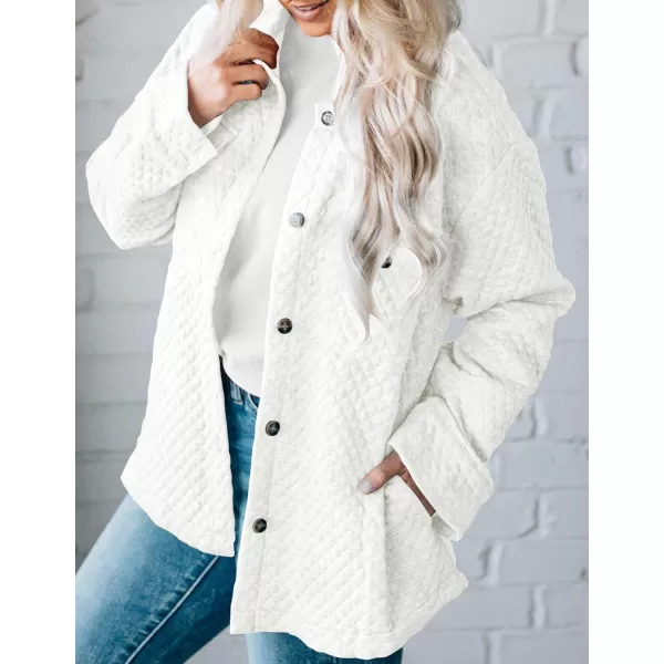 imageZESICA Womens Casual Long Sleeve Button Down Loose Lightweight Shacket Shirt Jacket Coat Outerwear with PocketsWhite