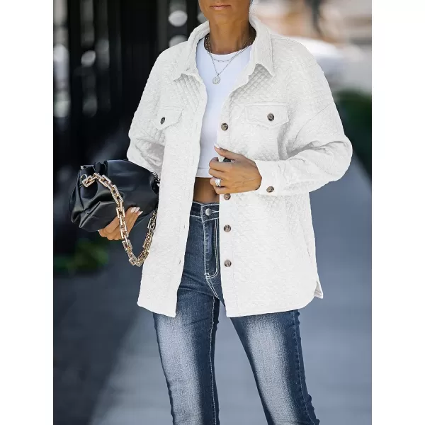 imageZESICA Womens Casual Long Sleeve Button Down Loose Lightweight Shacket Shirt Jacket Coat Outerwear with PocketsWhite