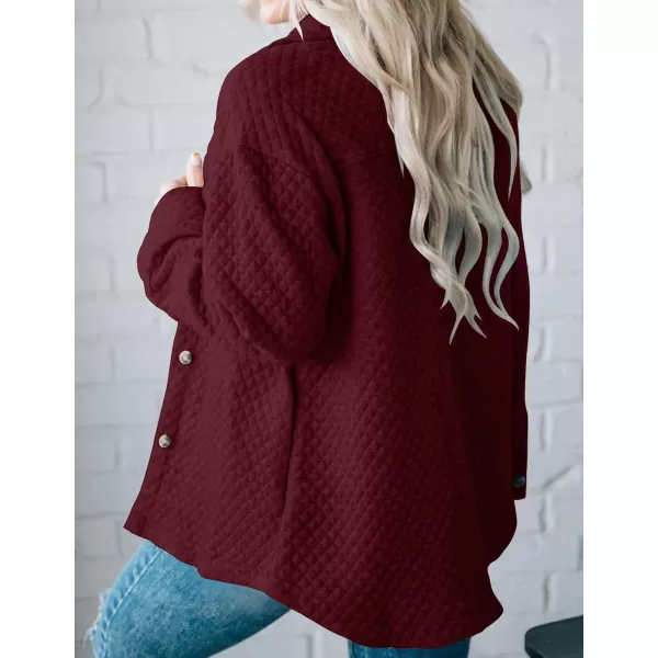 imageZESICA Womens Casual Long Sleeve Button Down Loose Lightweight Shacket Shirt Jacket Coat Outerwear with PocketsWine