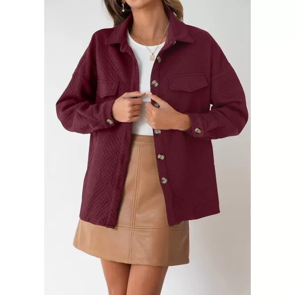imageZESICA Womens Casual Long Sleeve Button Down Loose Lightweight Shacket Shirt Jacket Coat Outerwear with PocketsWine