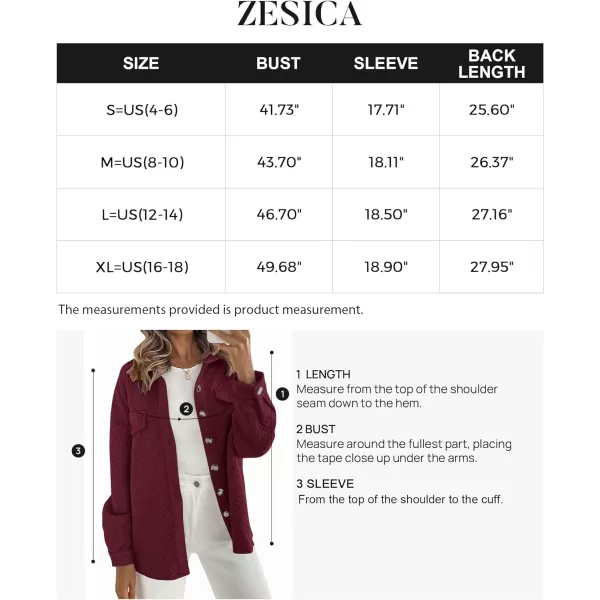 imageZESICA Womens Casual Long Sleeve Button Down Loose Lightweight Shacket Shirt Jacket Coat Outerwear with PocketsWine