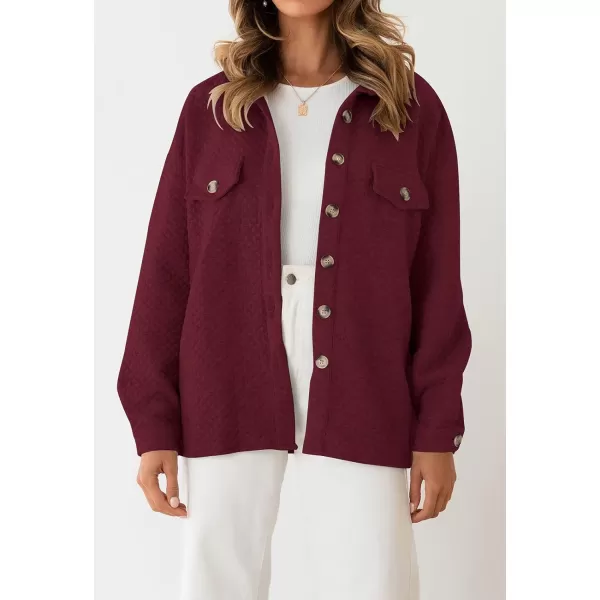 imageZESICA Womens Casual Long Sleeve Button Down Loose Lightweight Shacket Shirt Jacket Coat Outerwear with PocketsWine